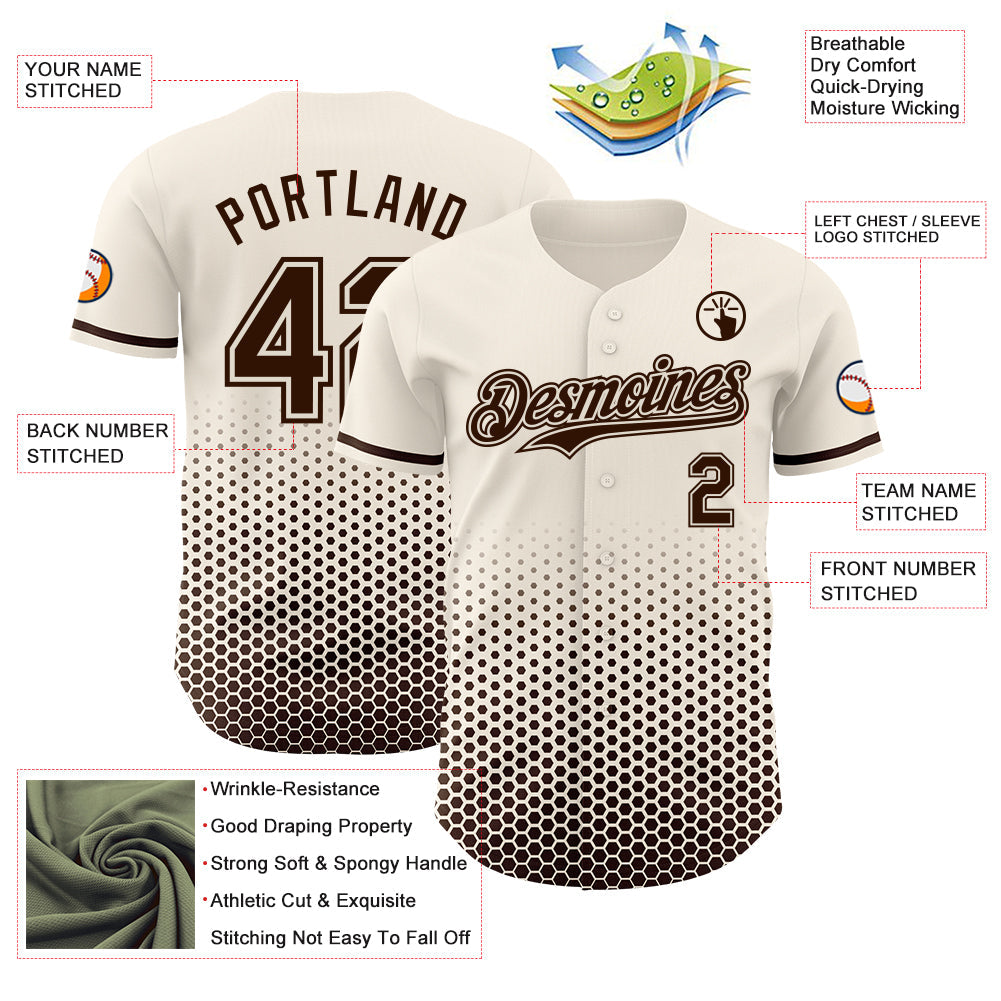 Custom Cream-Brown Geometric Hexagonal Dot Gradient Authentic Baseball Jersey view 3