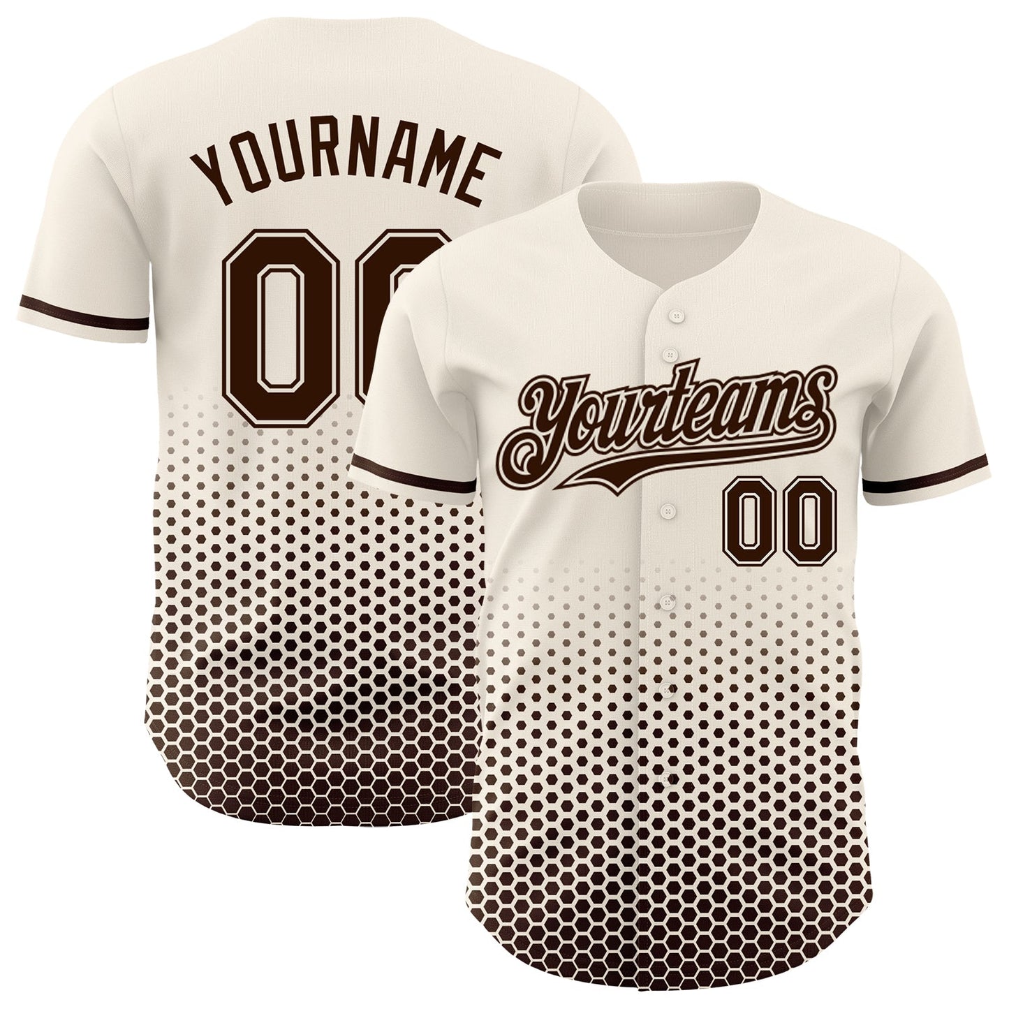 Custom Cream-Brown Geometric Hexagonal Dot Gradient Authentic Baseball Jersey - Main View