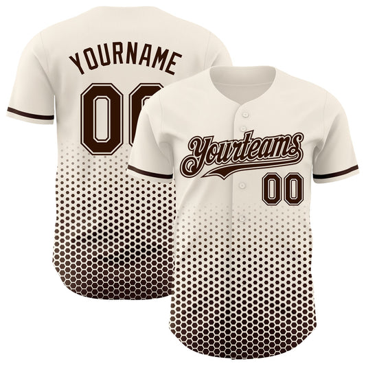 Custom Cream-Brown Geometric Hexagonal Dot Gradient Authentic Baseball Jersey - Main View