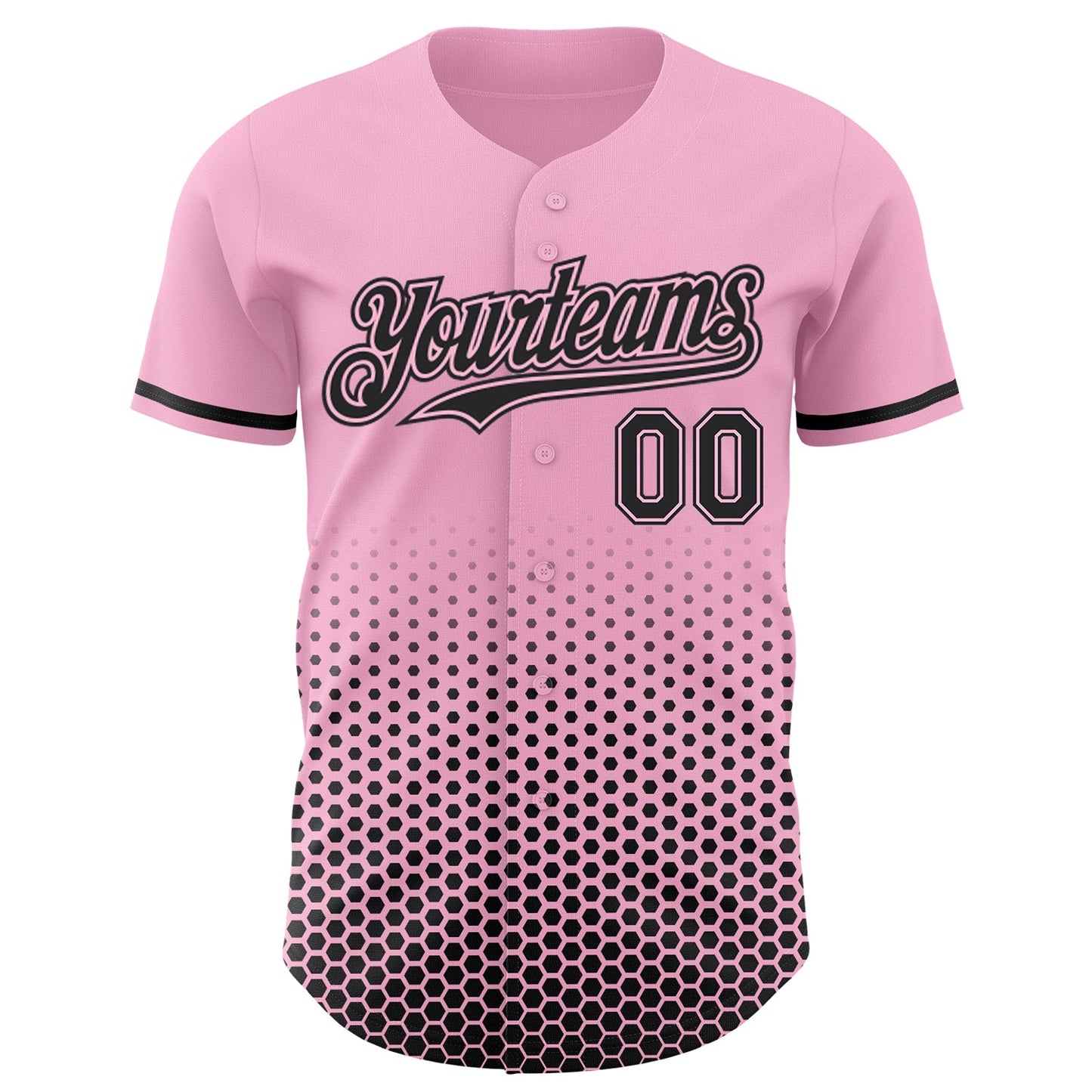 Custom Light Pink-Black Geometric Hexagonal Dot Gradient Authentic Baseball Jersey view 2