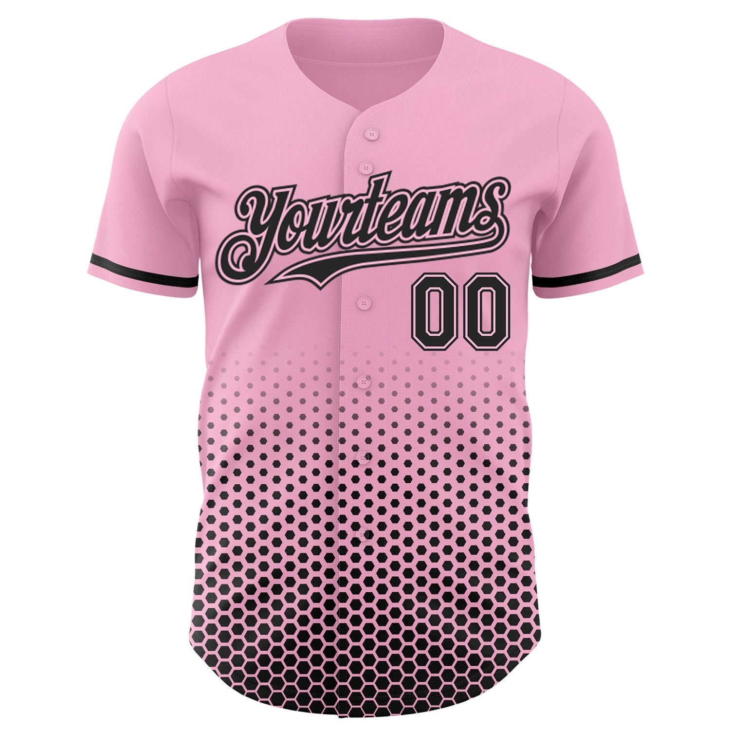 Custom Light Pink-Black Geometric Hexagonal Dot Gradient Authentic Baseball Jersey view 2