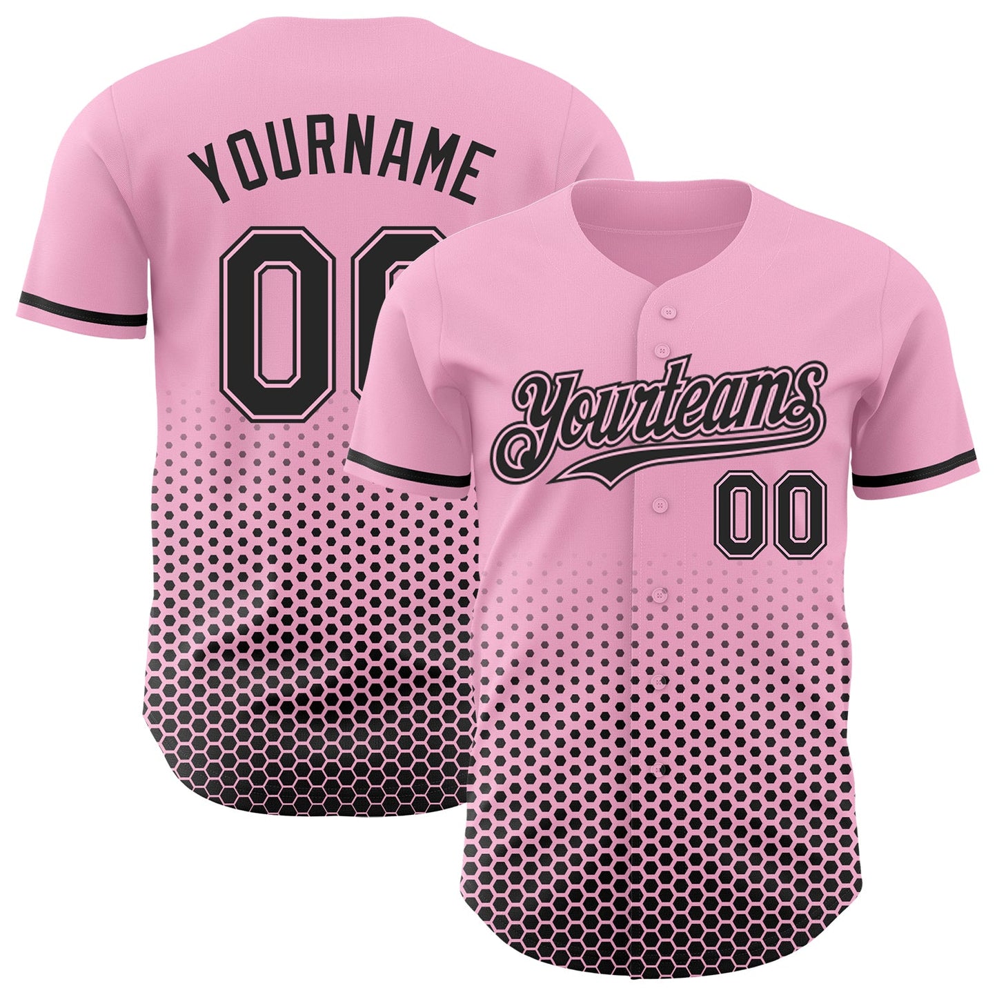 Custom Light Pink-Black Geometric Hexagonal Dot Gradient Authentic Baseball Jersey - Main View