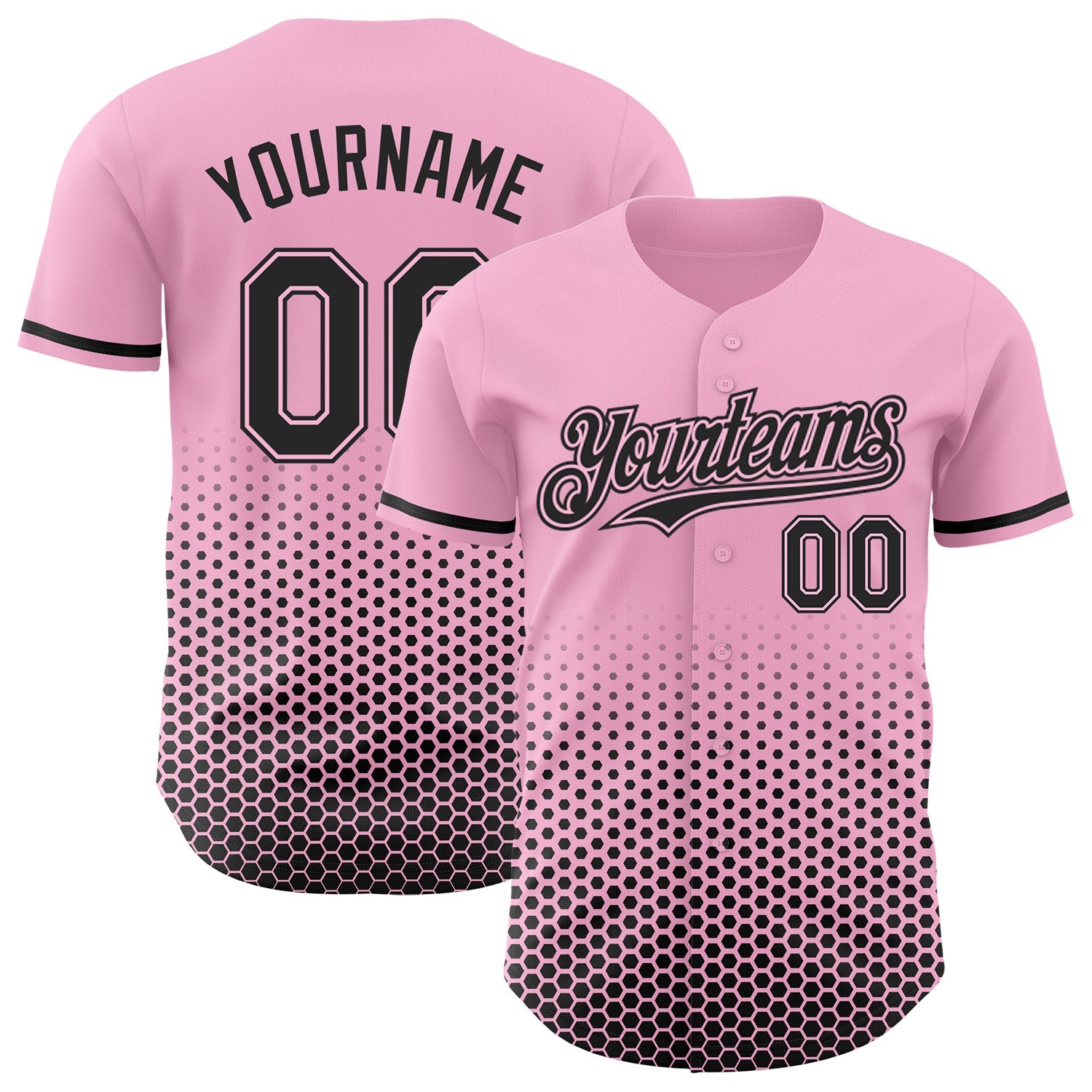 Custom Light Pink-Black Geometric Hexagonal Dot Gradient Authentic Baseball Jersey - Main View