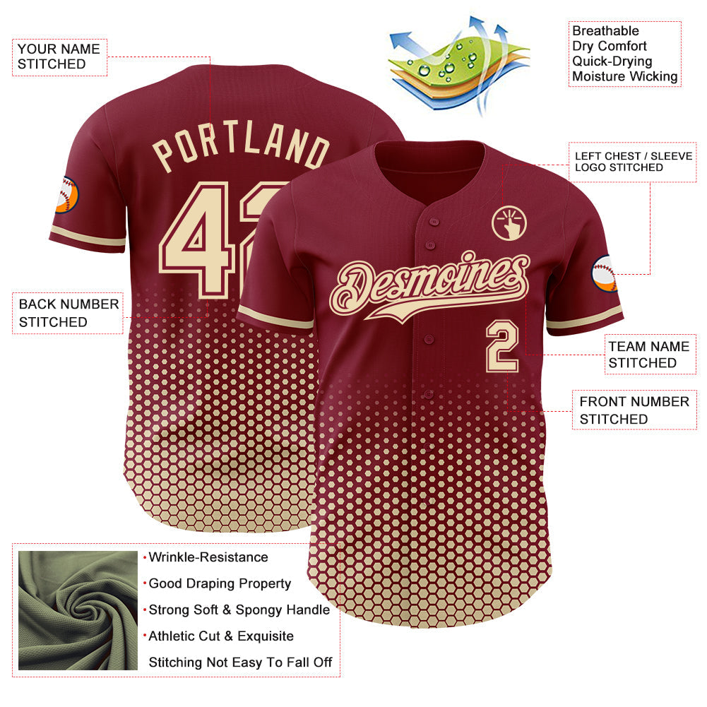 Custom Crimson-Cream Geometric Hexagonal Dot Gradient Authentic Baseball Jersey view 3