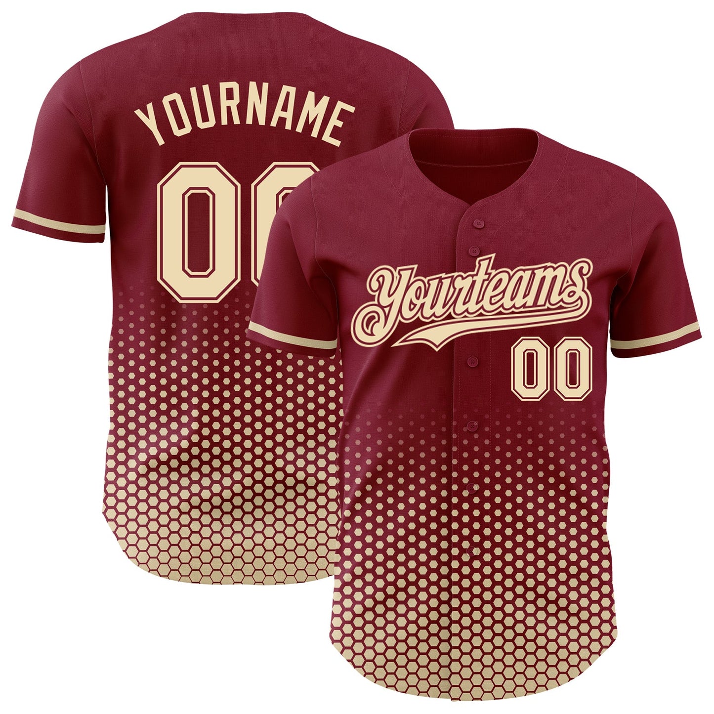 Custom Crimson-Cream Geometric Hexagonal Dot Gradient Authentic Baseball Jersey - Main View