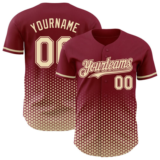 Custom Crimson-Cream Geometric Hexagonal Dot Gradient Authentic Baseball Jersey - Main View