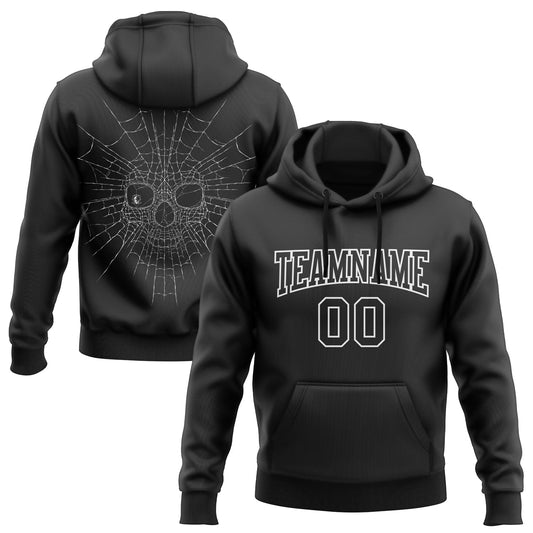 Custom Stitched Black White 3D Skull Fashion Sports Pullover Sweatshirt Hoodie - Main View