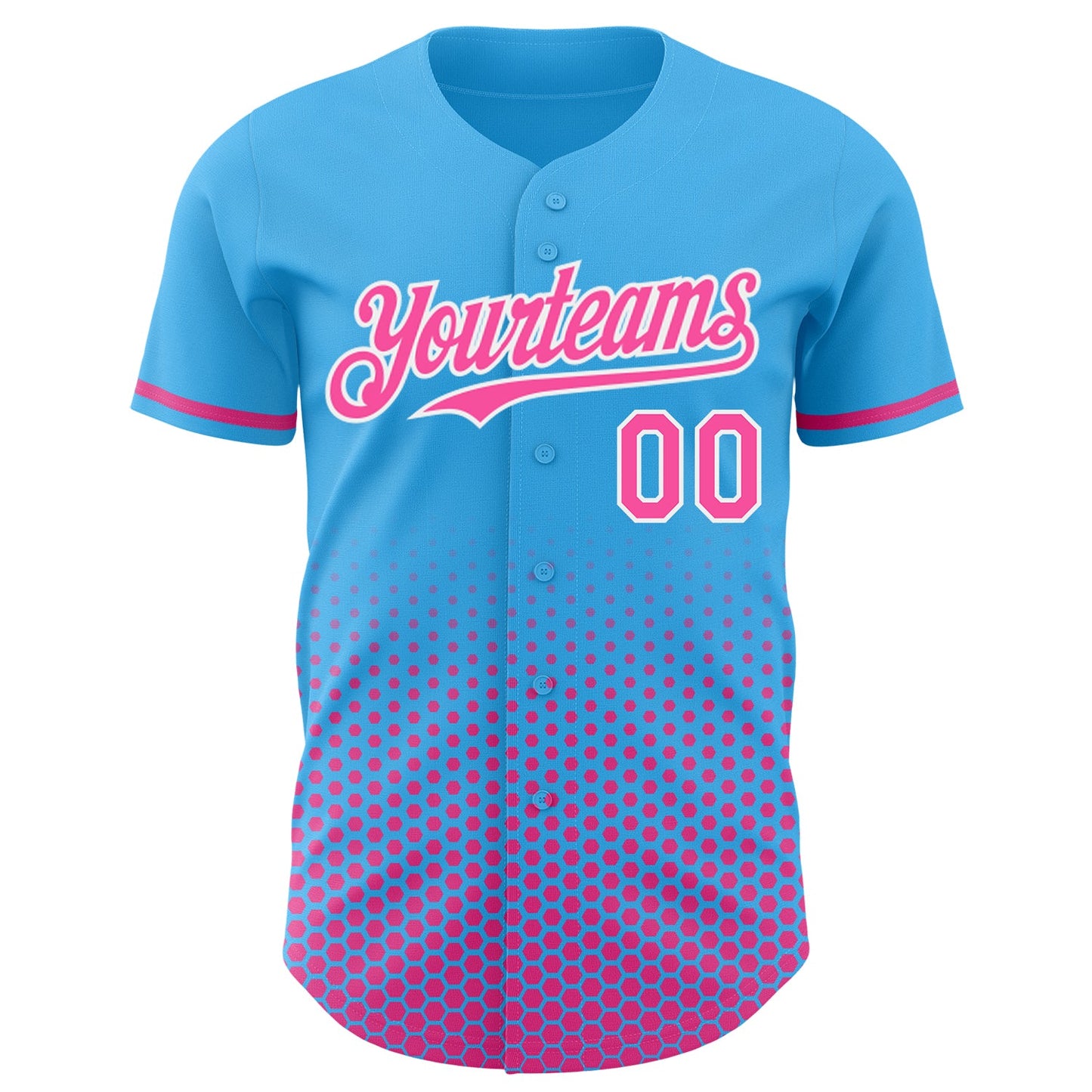 Custom Sky Blue Pink-White Geometric Hexagonal Dot Gradient Authentic Baseball Jersey view 2