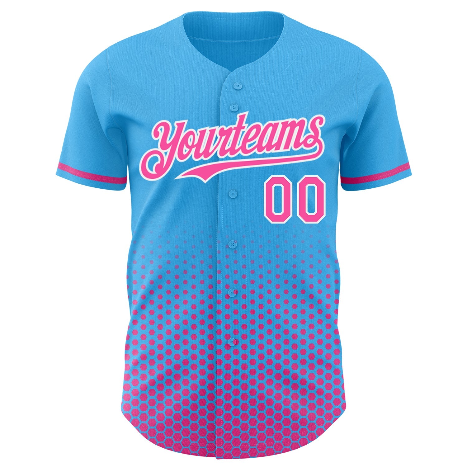 Custom Sky Blue Pink-White Geometric Hexagonal Dot Gradient Authentic Baseball Jersey view 2