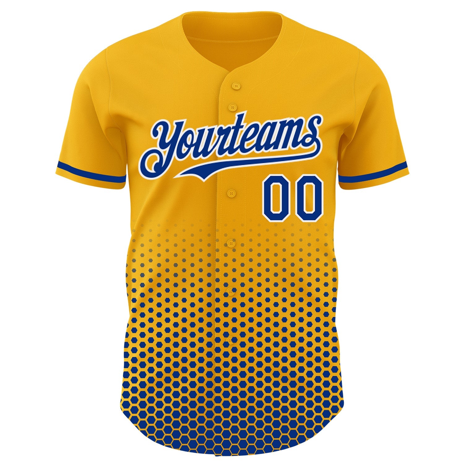 Custom Gold Royal-White Geometric Hexagonal Dot Gradient Authentic Baseball Jersey view 2