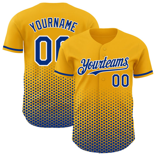 Custom Gold Royal-White Geometric Hexagonal Dot Gradient Authentic Baseball Jersey - Main View