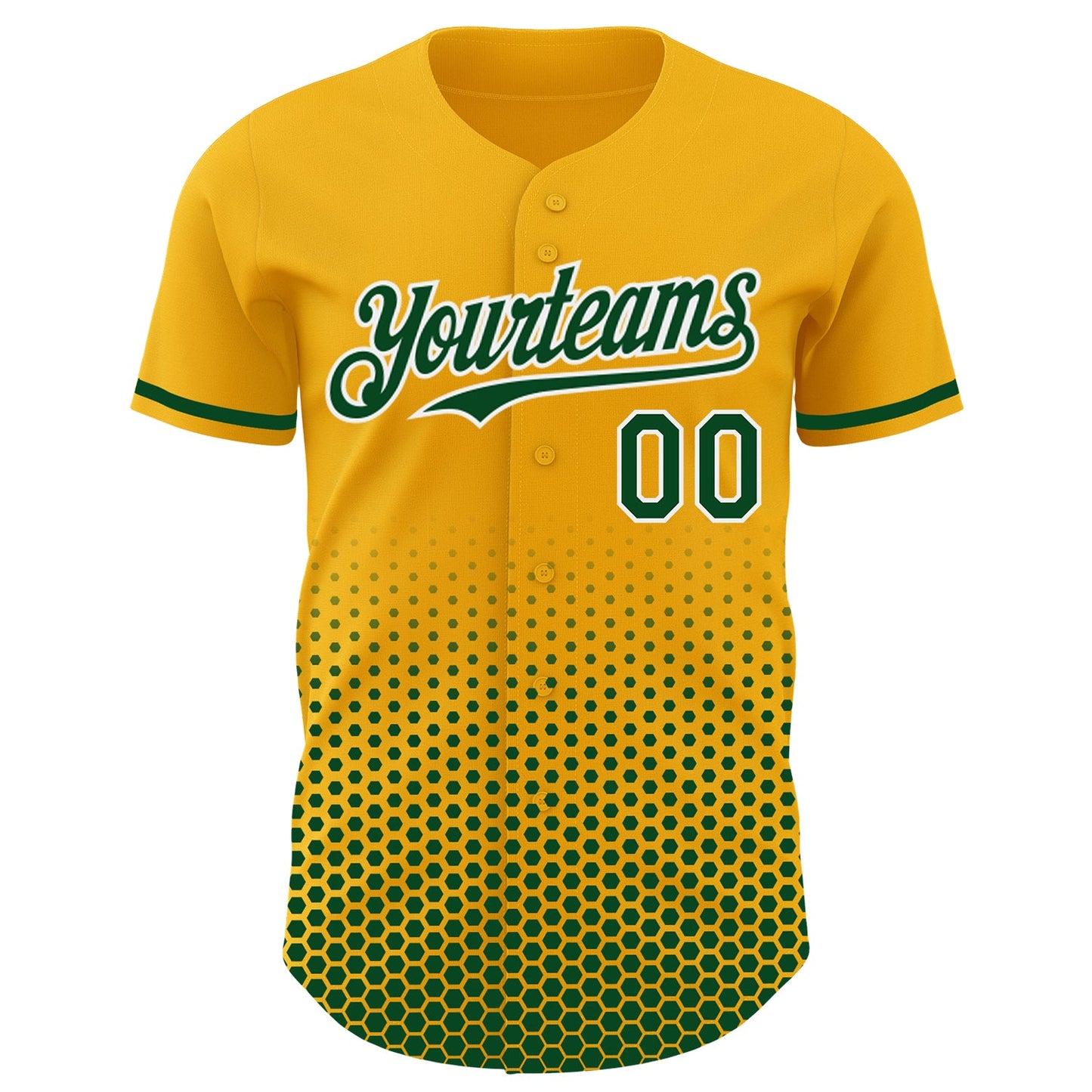 Custom Gold Green-White Geometric Hexagonal Dot Gradient Authentic Baseball Jersey view 2