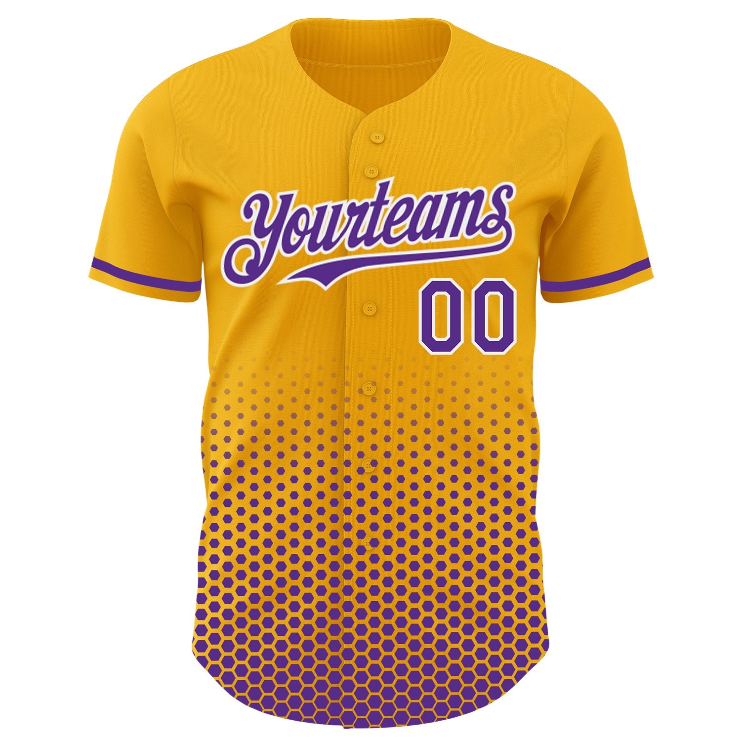 Custom Gold Purple-White Geometric Hexagonal Dot Gradient Authentic Baseball Jersey view 2