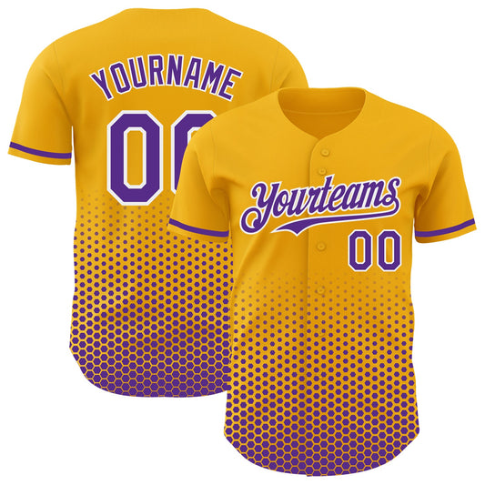 Custom Gold Purple-White Geometric Hexagonal Dot Gradient Authentic Baseball Jersey - Main View