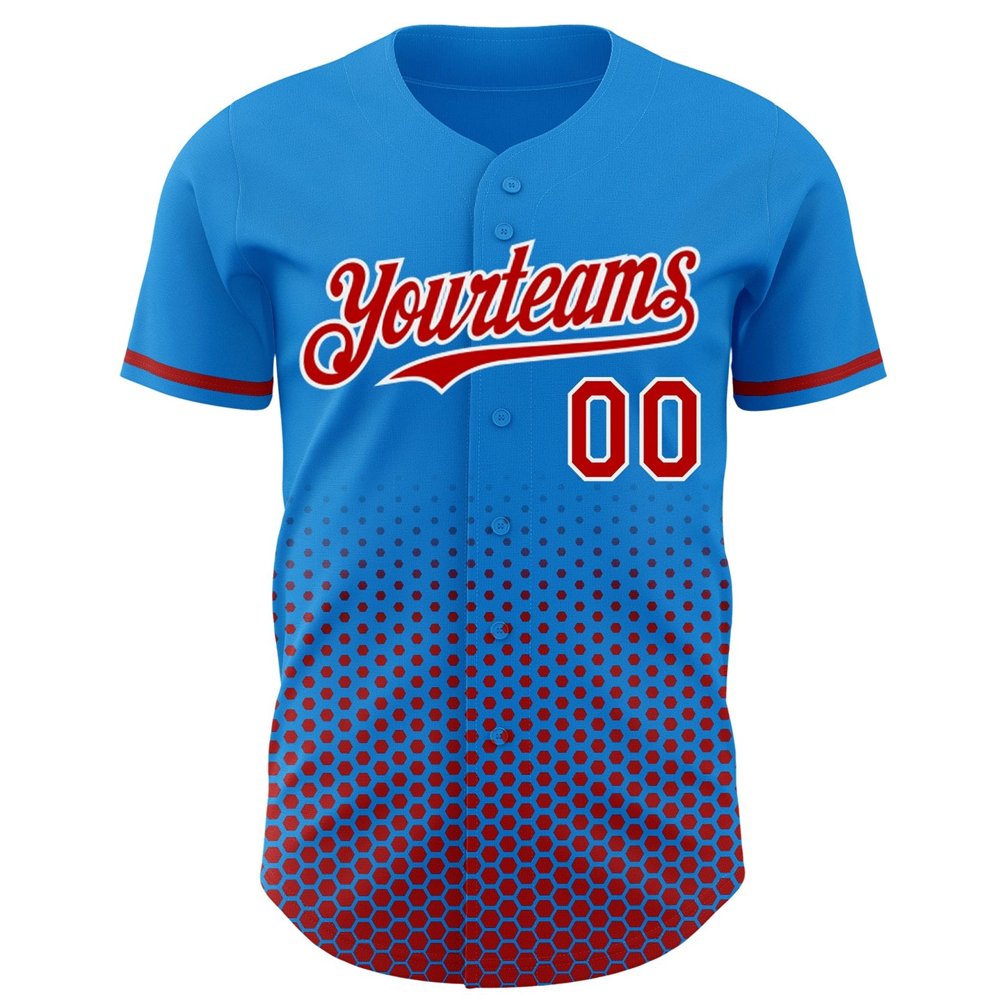 Custom Electric Blue Red-White Geometric Hexagonal Dot Gradient Authentic Baseball Jersey view 2