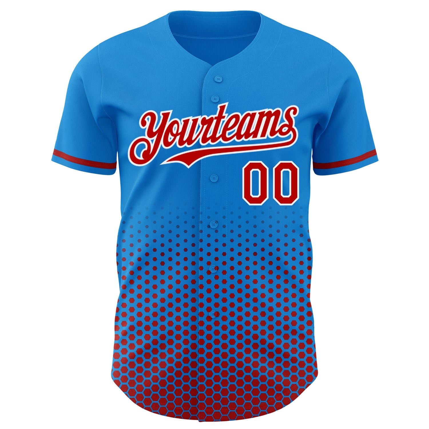 Custom Electric Blue Red-White Geometric Hexagonal Dot Gradient Authentic Baseball Jersey view 2