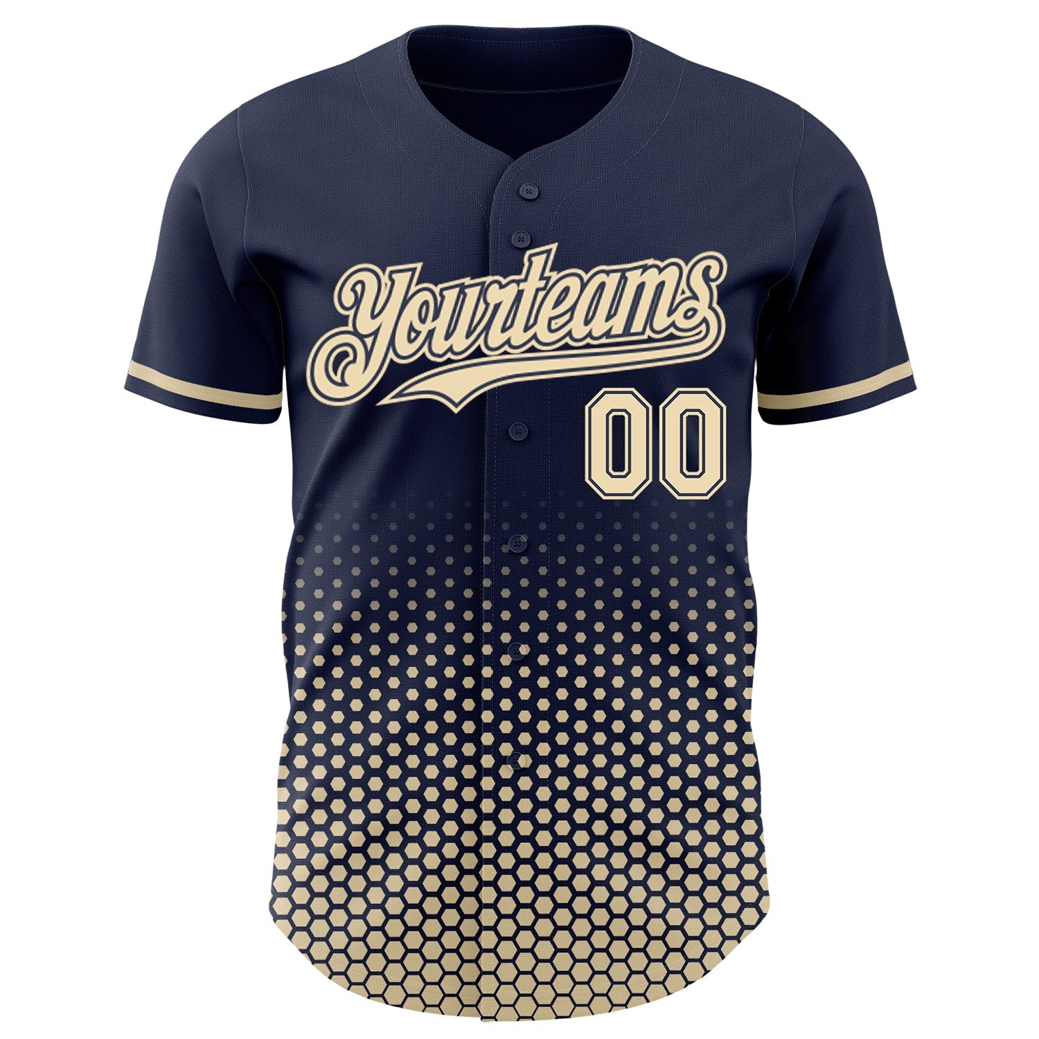 Custom Navy-Cream Geometric Hexagonal Dot Gradient Authentic Baseball Jersey view 2