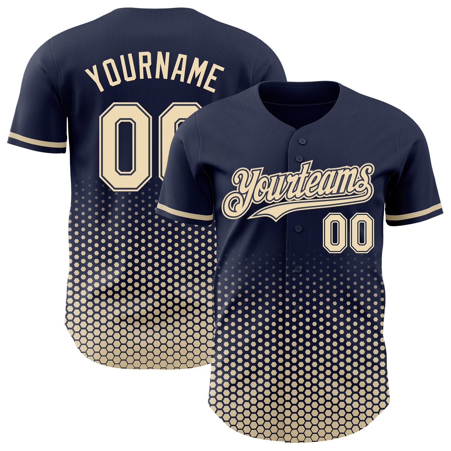 Custom Navy-Cream Geometric Hexagonal Dot Gradient Authentic Baseball Jersey - Main View