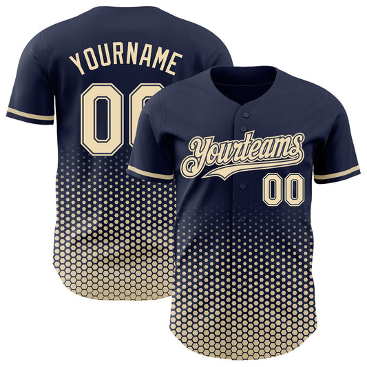 Custom Navy-Cream Geometric Hexagonal Dot Gradient Authentic Baseball Jersey - Main View