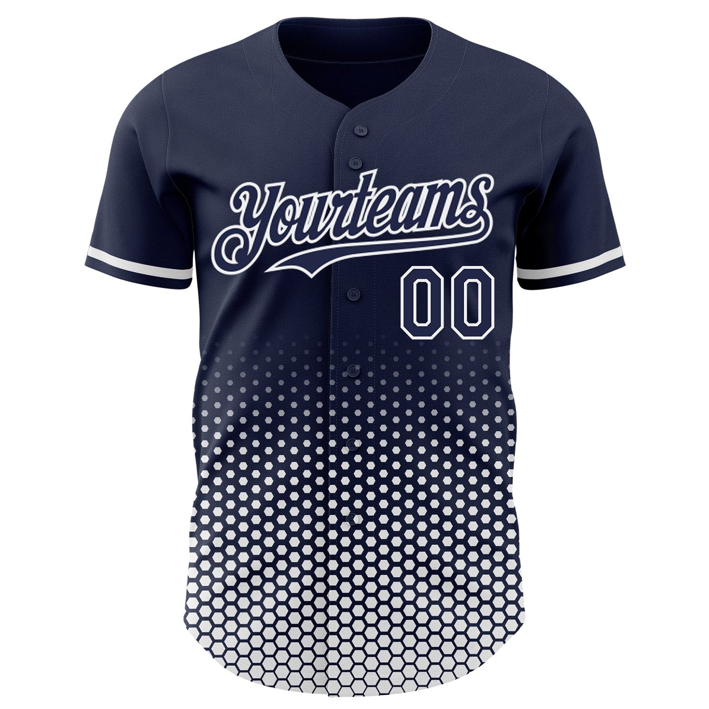 Custom Navy-White Geometric Hexagonal Dot Gradient Authentic Baseball Jersey view 2