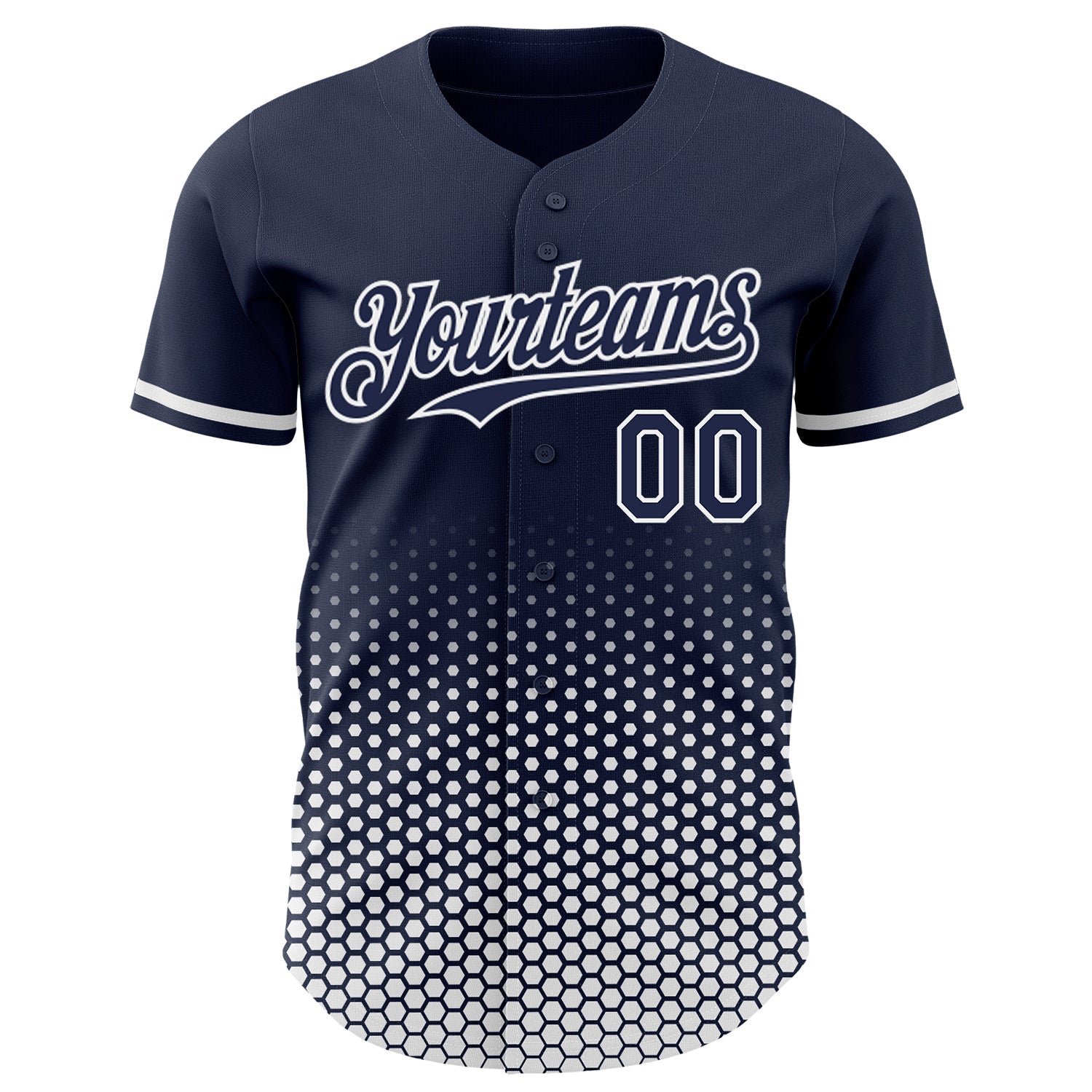 Custom Navy-White Geometric Hexagonal Dot Gradient Authentic Baseball Jersey view 2