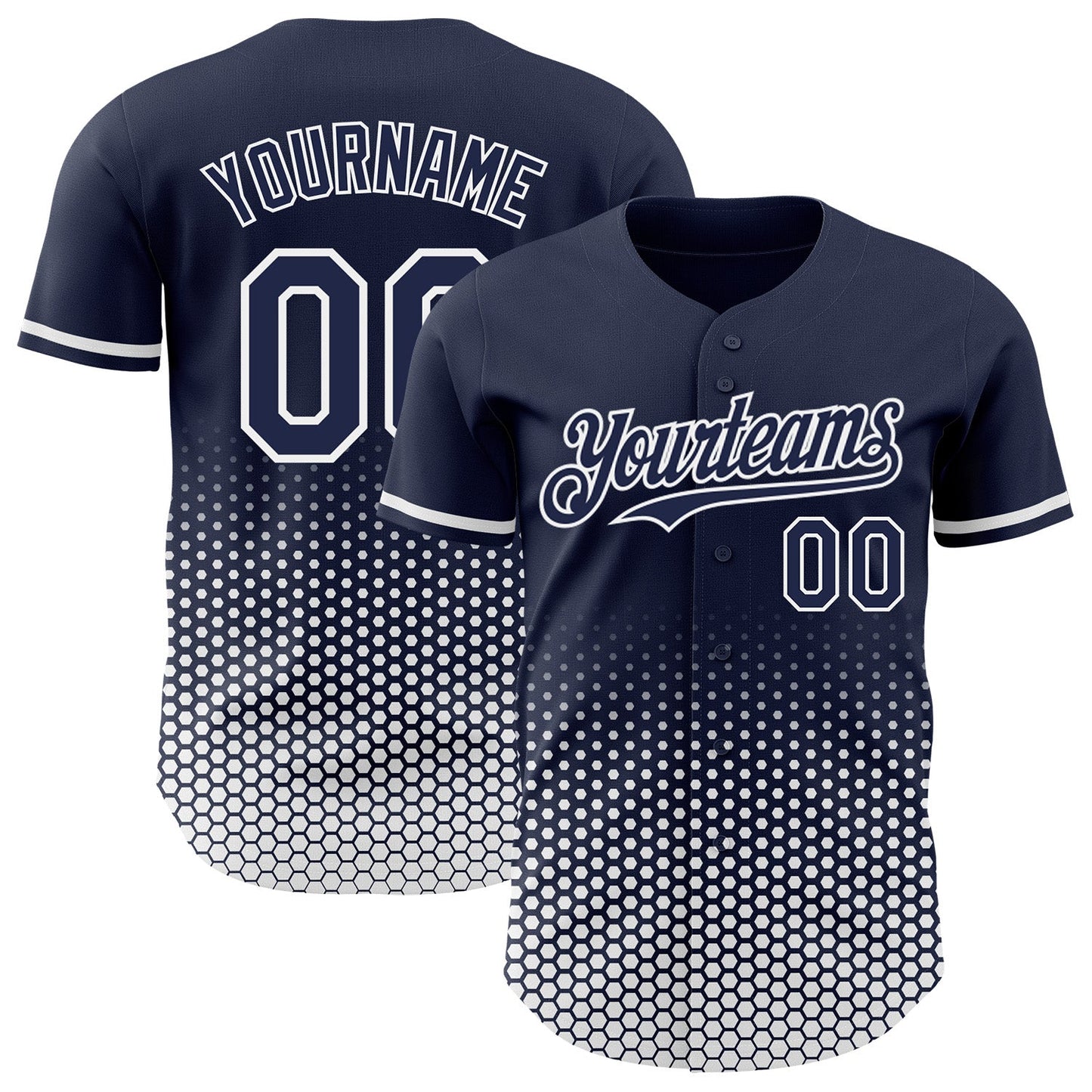 Custom Navy-White Geometric Hexagonal Dot Gradient Authentic Baseball Jersey - Main View