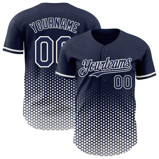 Custom Navy-White Geometric Hexagonal Dot Gradient Authentic Baseball Jersey - Main View