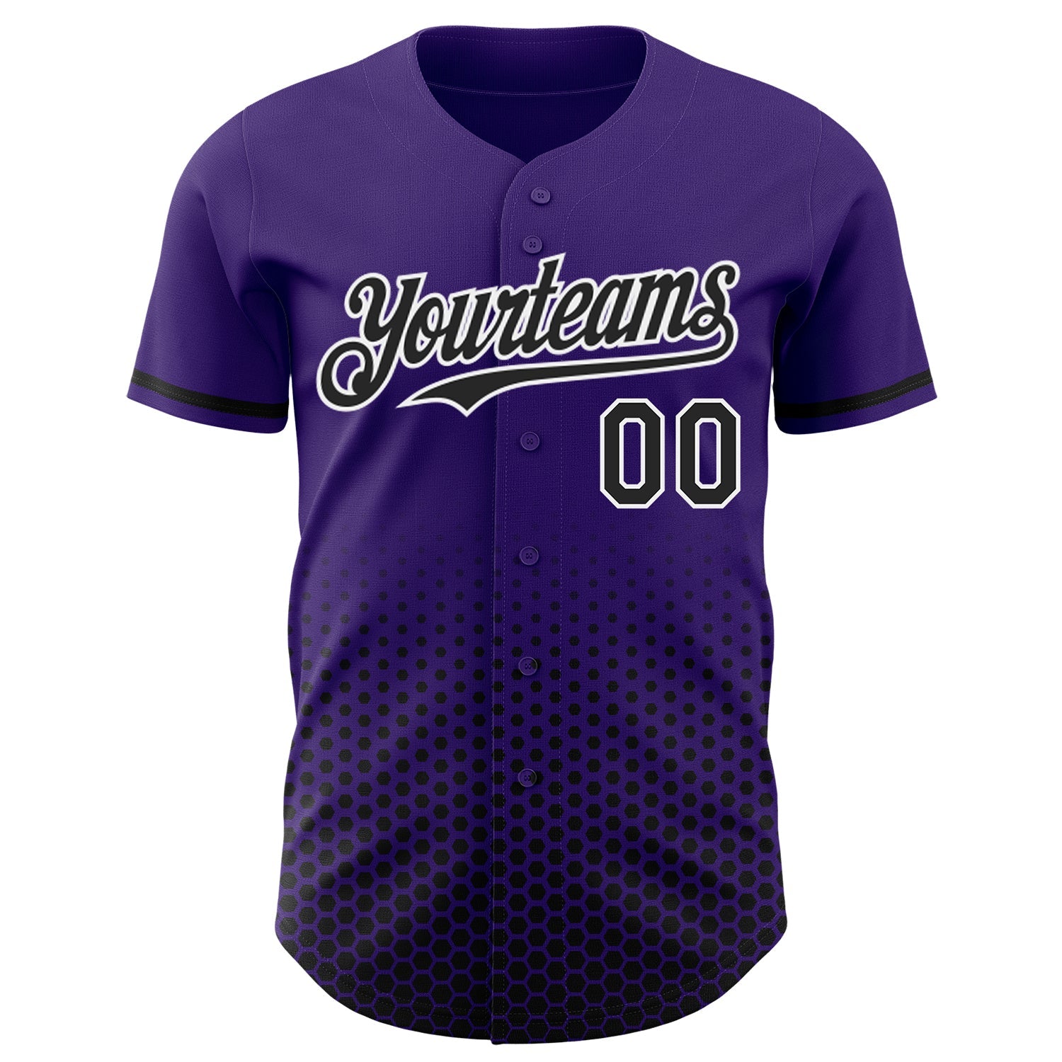 Custom Purple Black-White Geometric Hexagonal Dot Gradient Authentic Baseball Jersey view 2