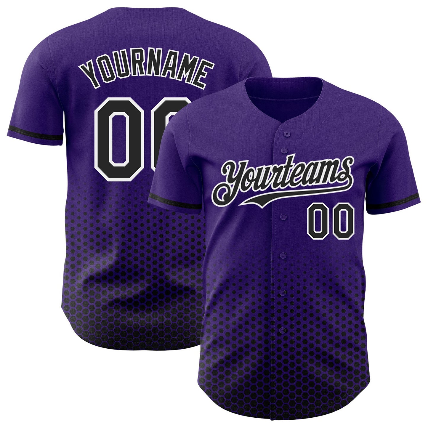 Custom Purple Black-White Geometric Hexagonal Dot Gradient Authentic Baseball Jersey - Main View