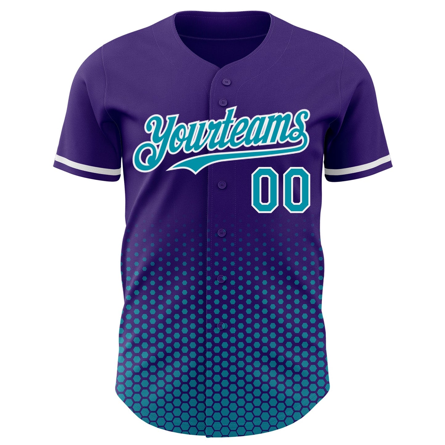 Custom Purple Teal-White Geometric Hexagonal Dot Gradient Authentic Baseball Jersey view 2