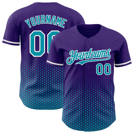 Custom Purple Teal-White Geometric Hexagonal Dot Gradient Authentic Baseball Jersey - Main View