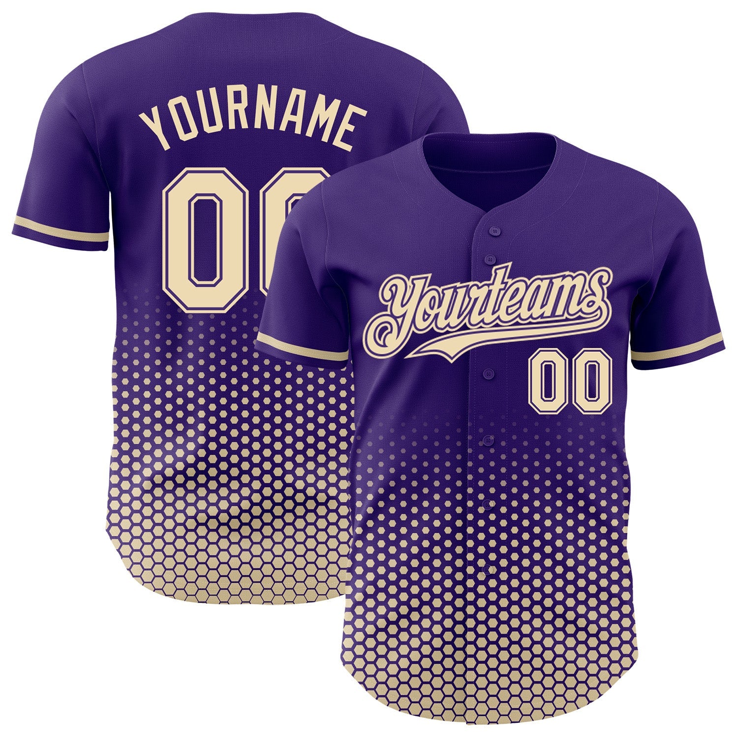 Custom Purple-Cream Geometric Hexagonal Dot Gradient Authentic Baseball Jersey - Main View