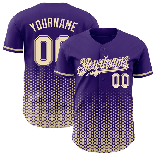Custom Purple-Cream Geometric Hexagonal Dot Gradient Authentic Baseball Jersey - Main View