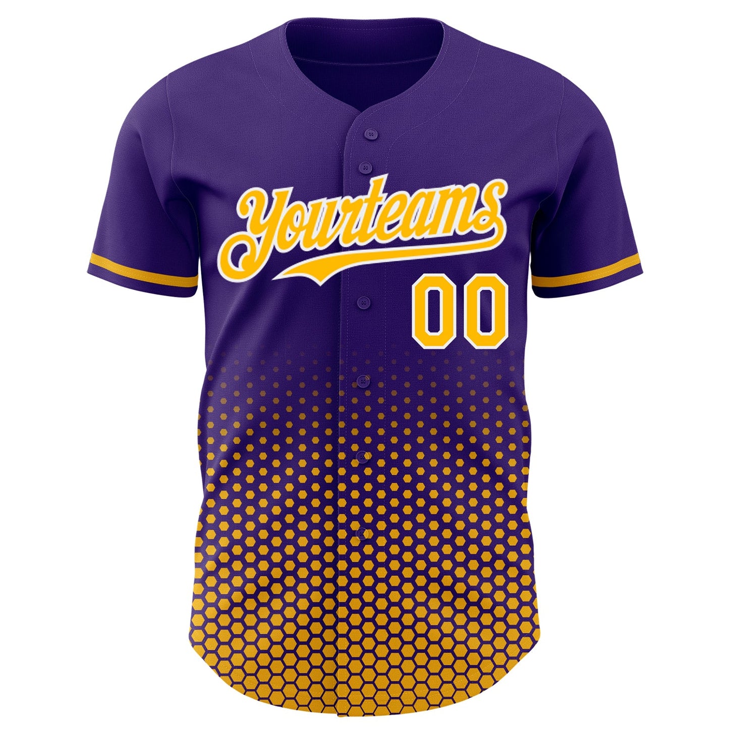 Custom Purple Gold-White Geometric Hexagonal Dot Gradient Authentic Baseball Jersey view 2