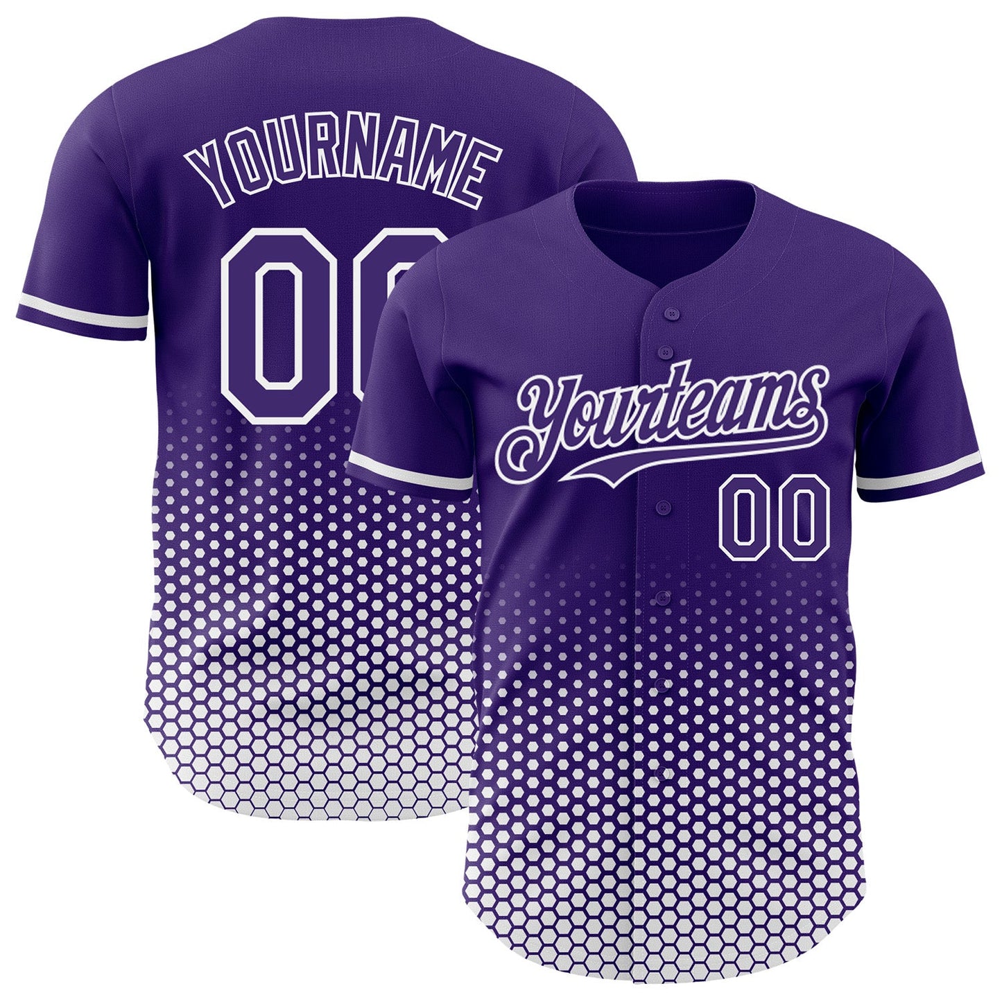 Custom Purple-White Geometric Hexagonal Dot Gradient Authentic Baseball Jersey - Main View