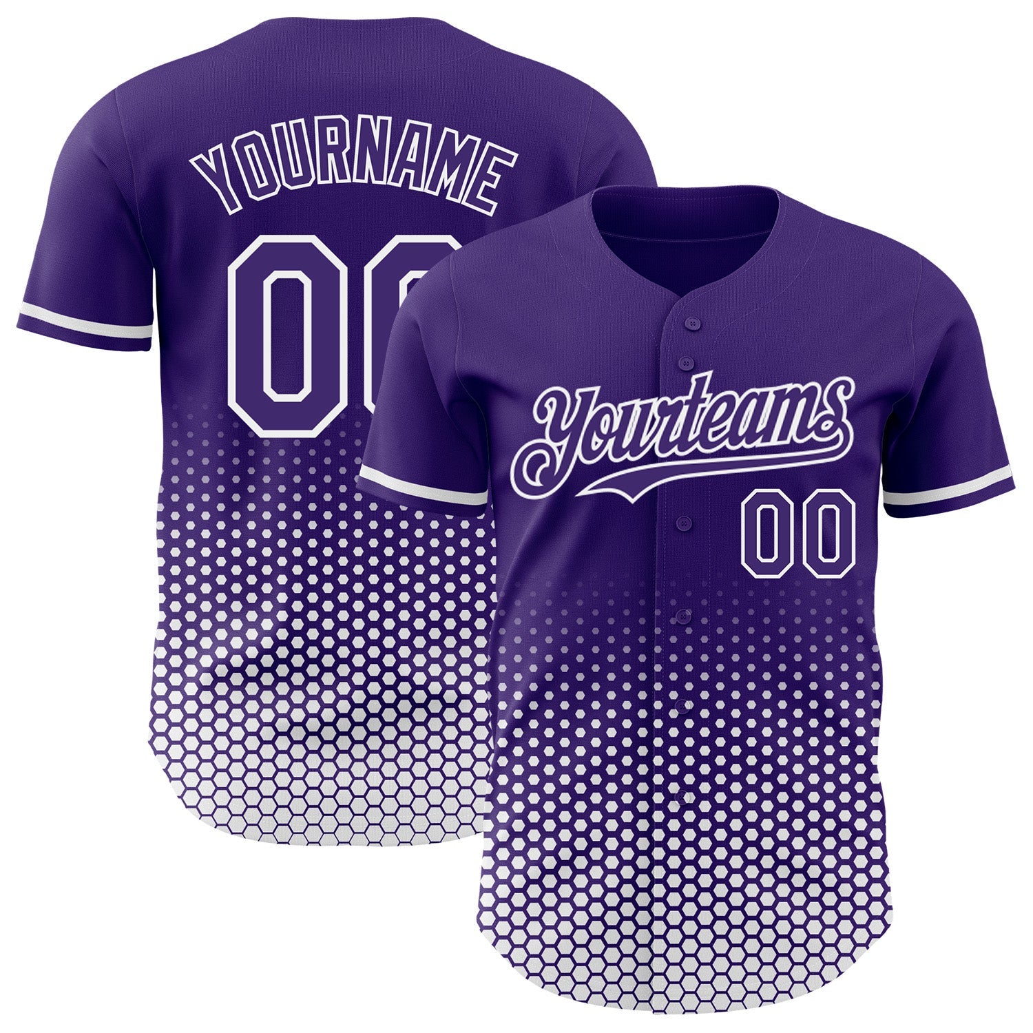 Custom Purple-White Geometric Hexagonal Dot Gradient Authentic Baseball Jersey - Main View