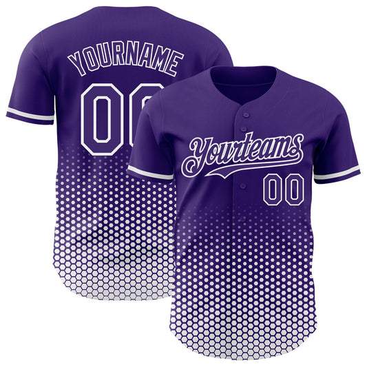 Custom Purple-White Geometric Hexagonal Dot Gradient Authentic Baseball Jersey - Main View