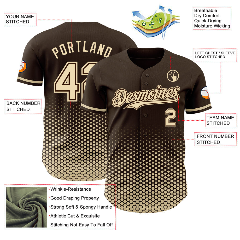 Custom Brown-Cream Geometric Hexagonal Dot Gradient Authentic Baseball Jersey view 3