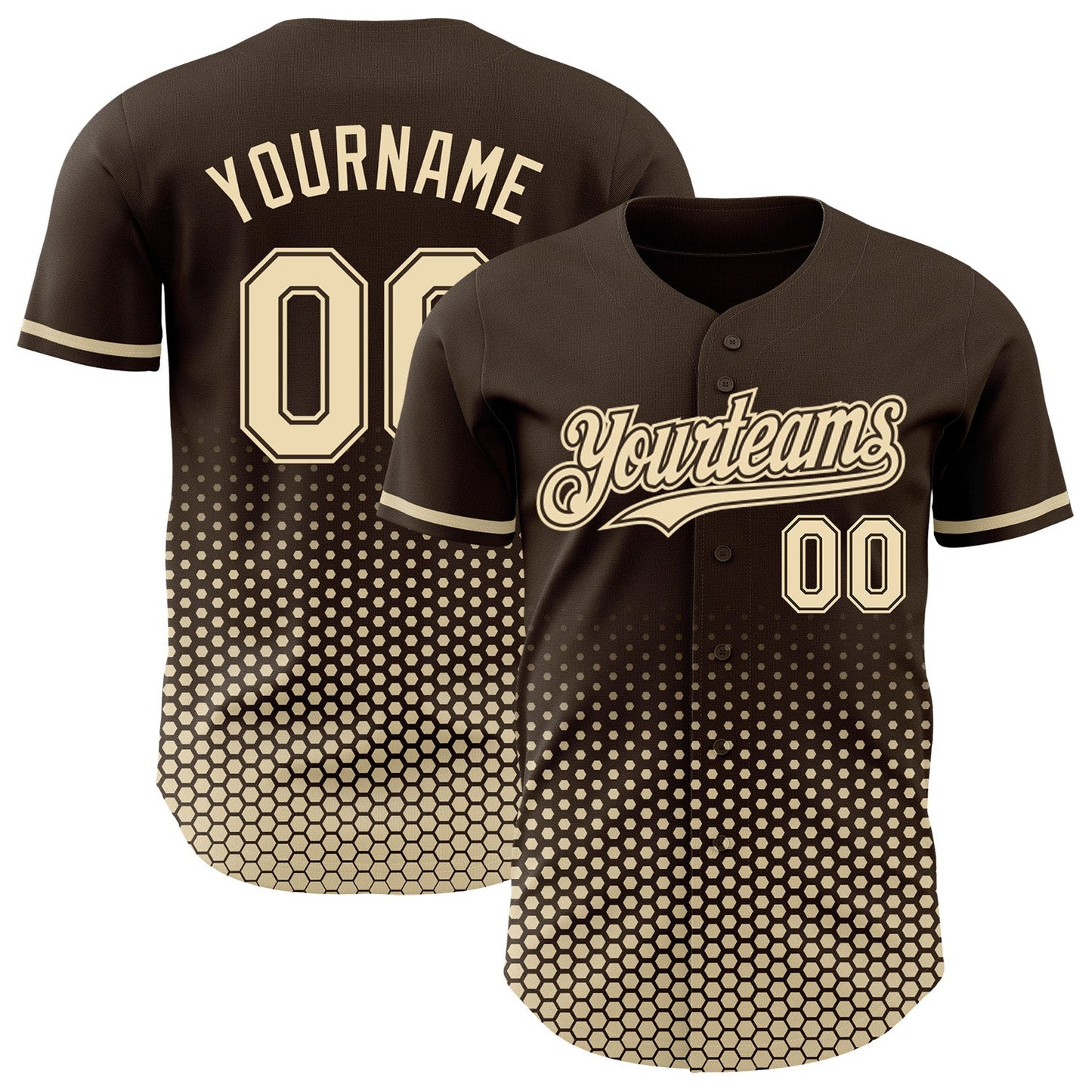 Custom Brown-Cream Geometric Hexagonal Dot Gradient Authentic Baseball Jersey - Main View