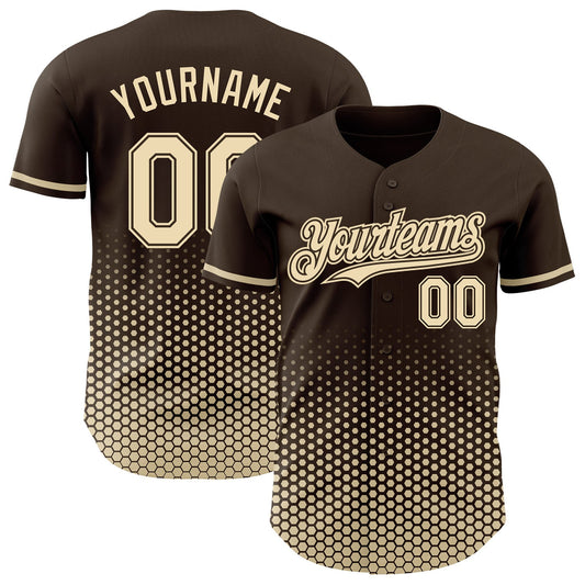 Custom Brown-Cream Geometric Hexagonal Dot Gradient Authentic Baseball Jersey - Main View