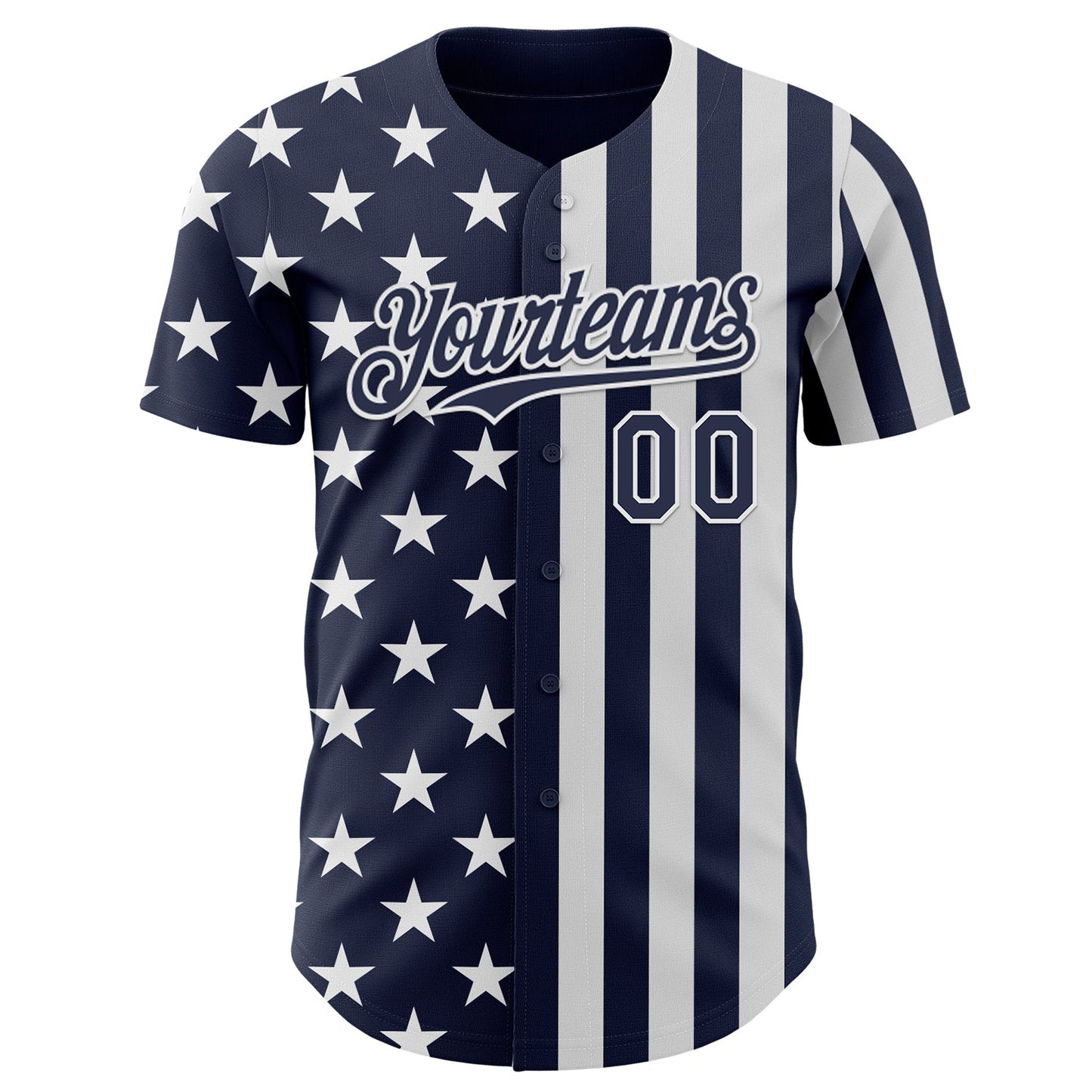Custom Navy-White USA Flag Patriotic Split Stars and Stripes Authentic Baseball Jersey view 2