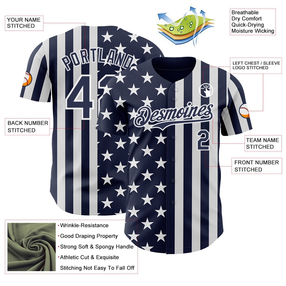 Custom Navy-White USA Flag Patriotic Split Stars and Stripes Authentic Baseball Jersey view 3