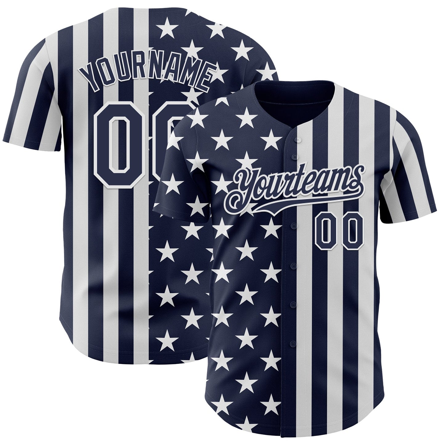 Custom Navy-White USA Flag Patriotic Split Stars and Stripes Authentic Baseball Jersey - Main View