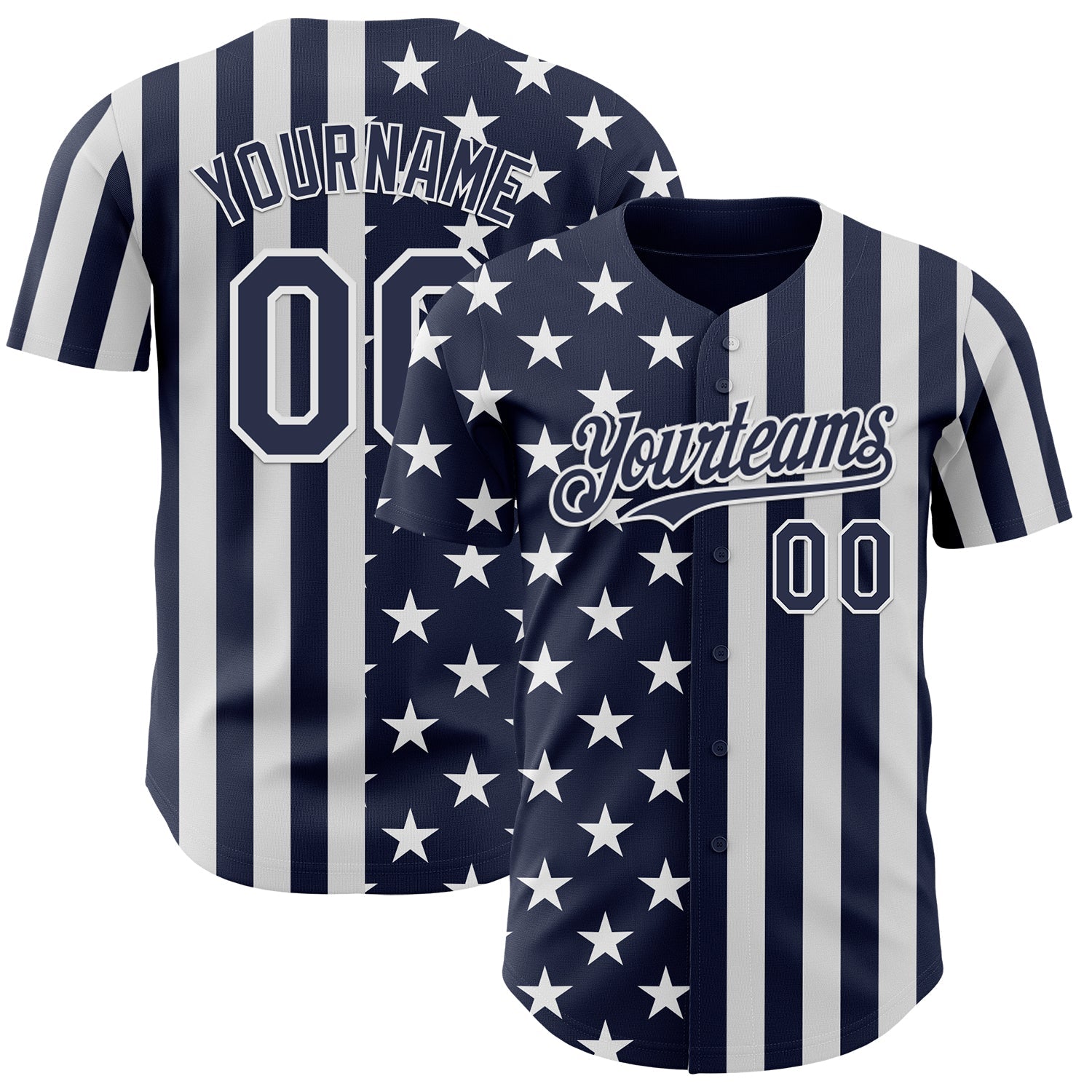 Custom Navy-White USA Flag Patriotic Split Stars and Stripes Authentic Baseball Jersey - Main View