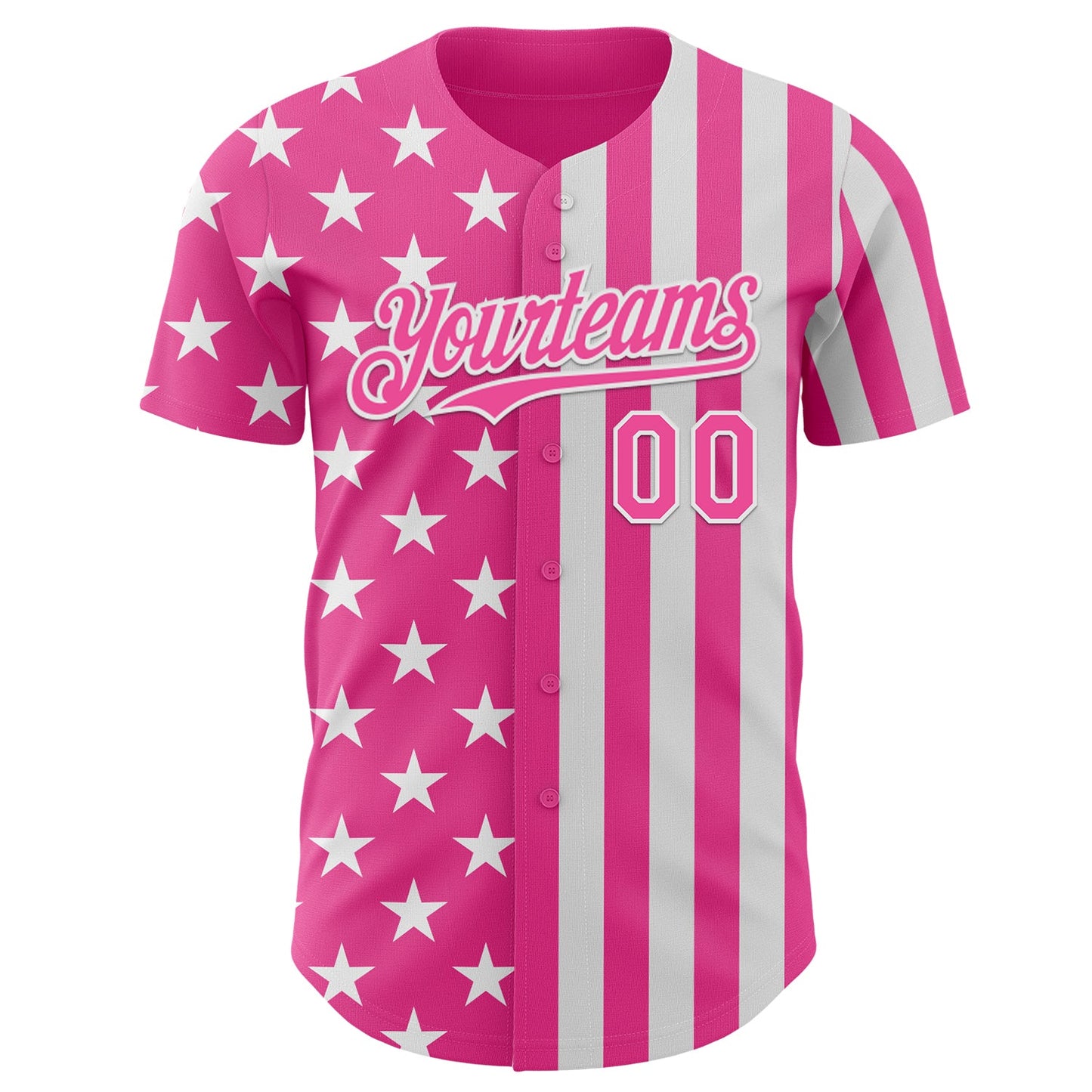 Custom Pink-White USA Flag Patriotic Split Stars and Stripes Authentic Baseball Jersey view 2