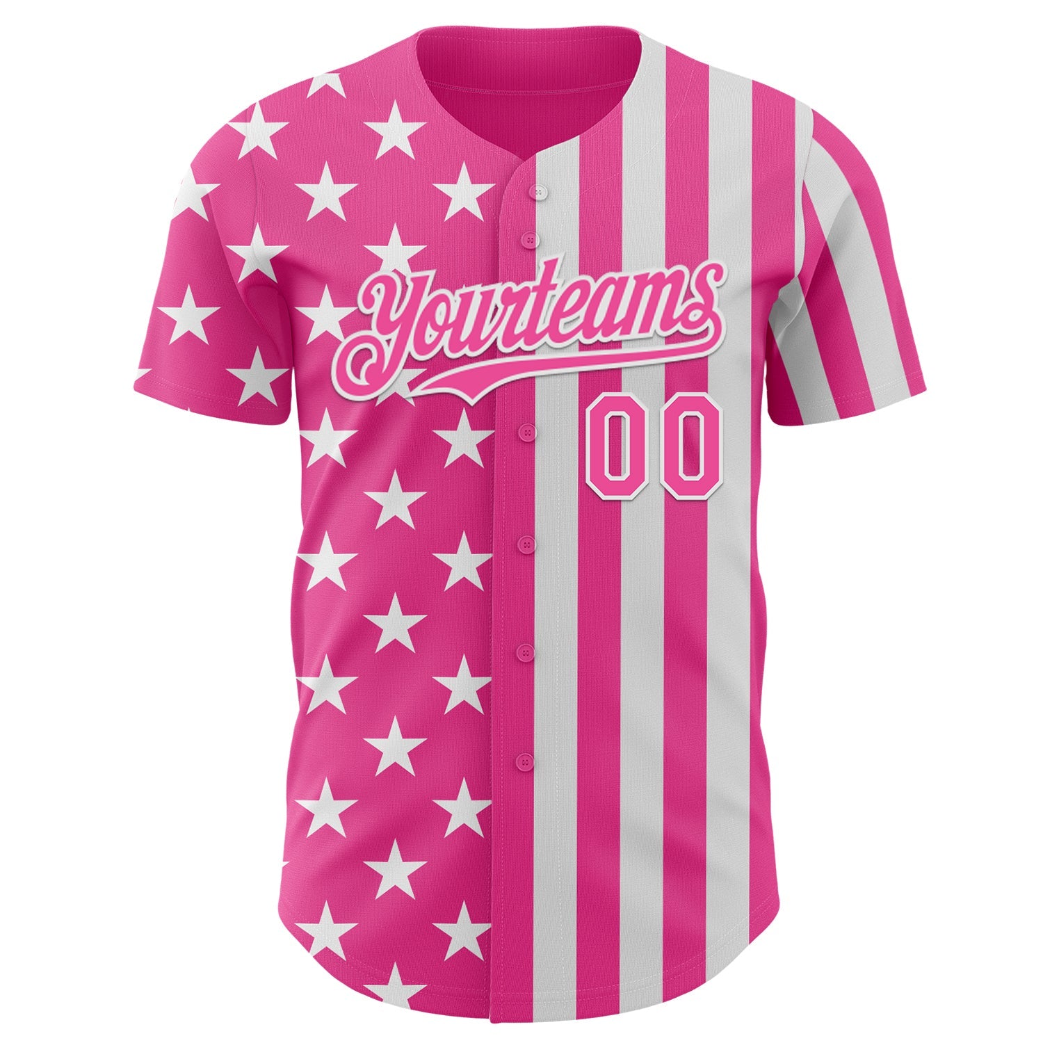Custom Pink-White USA Flag Patriotic Split Stars and Stripes Authentic Baseball Jersey view 2