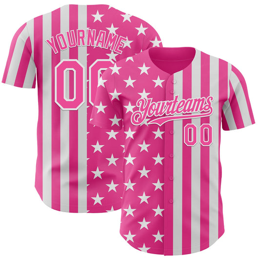 Custom Pink-White USA Flag Patriotic Split Stars and Stripes Authentic Baseball Jersey - Main View