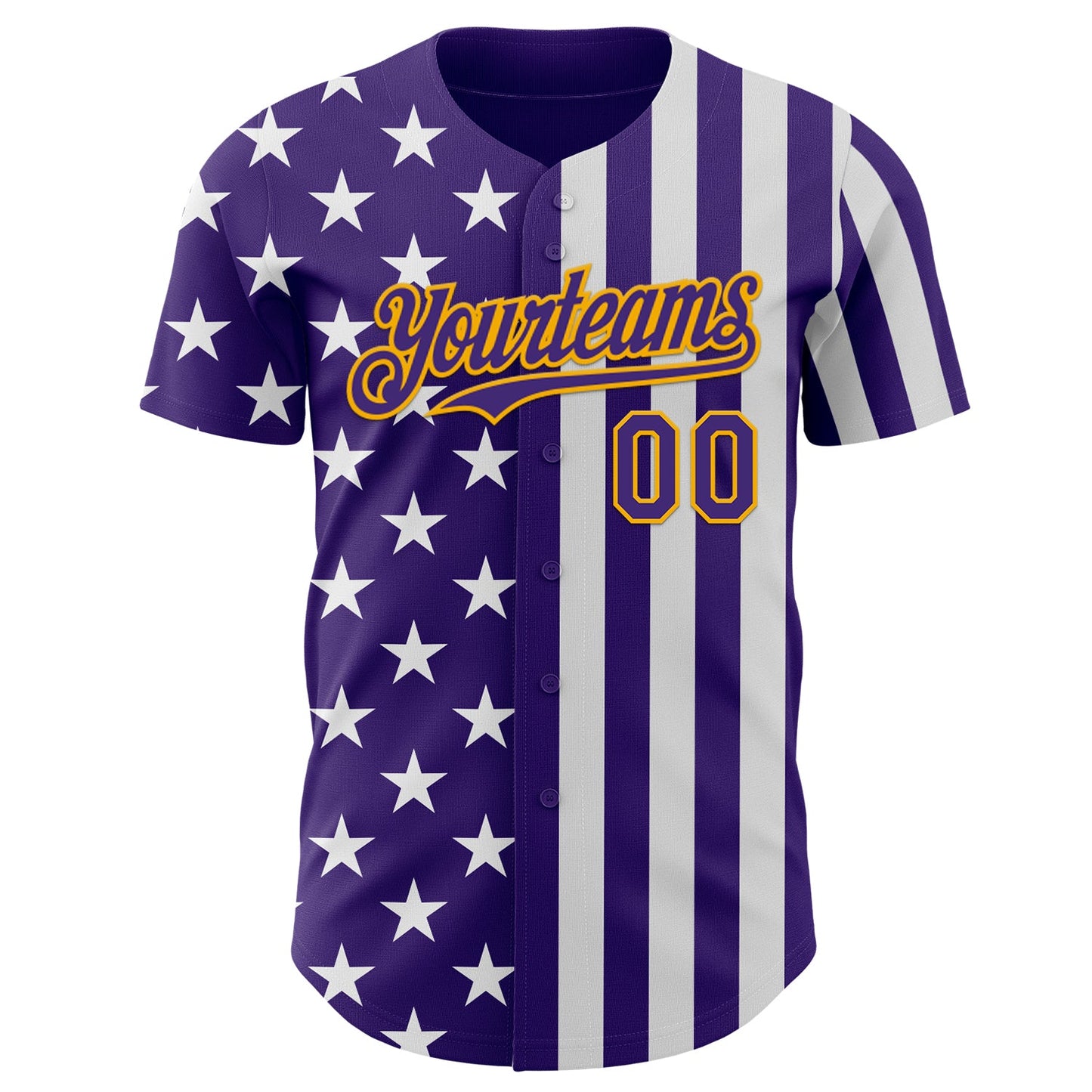 Custom Purple White-Gold USA Flag Patriotic Split Stars and Stripes Authentic Baseball Jersey view 2