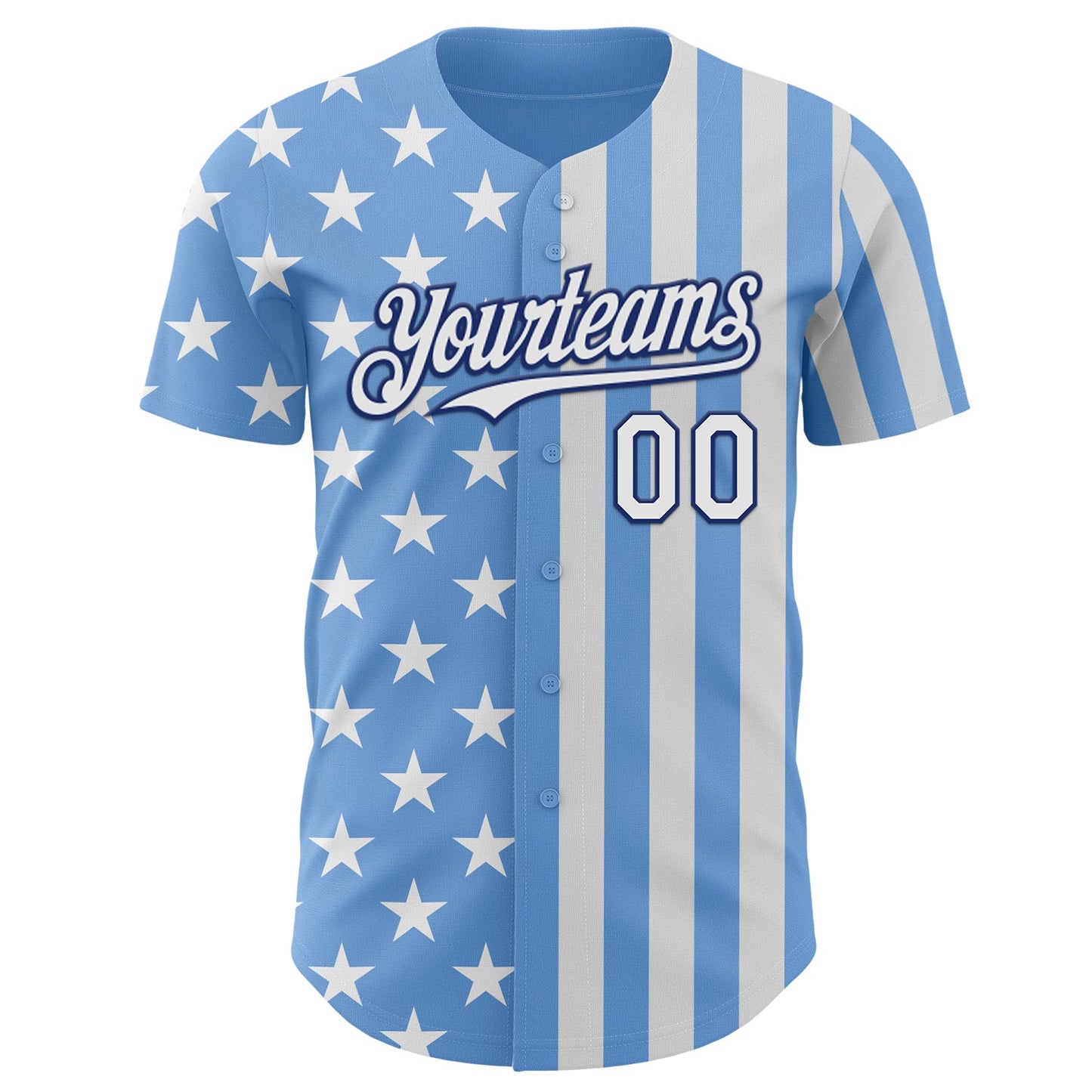 Custom Light Blue White-Royal USA Flag Patriotic Split Stars and Stripes Authentic Baseball Jersey view 2