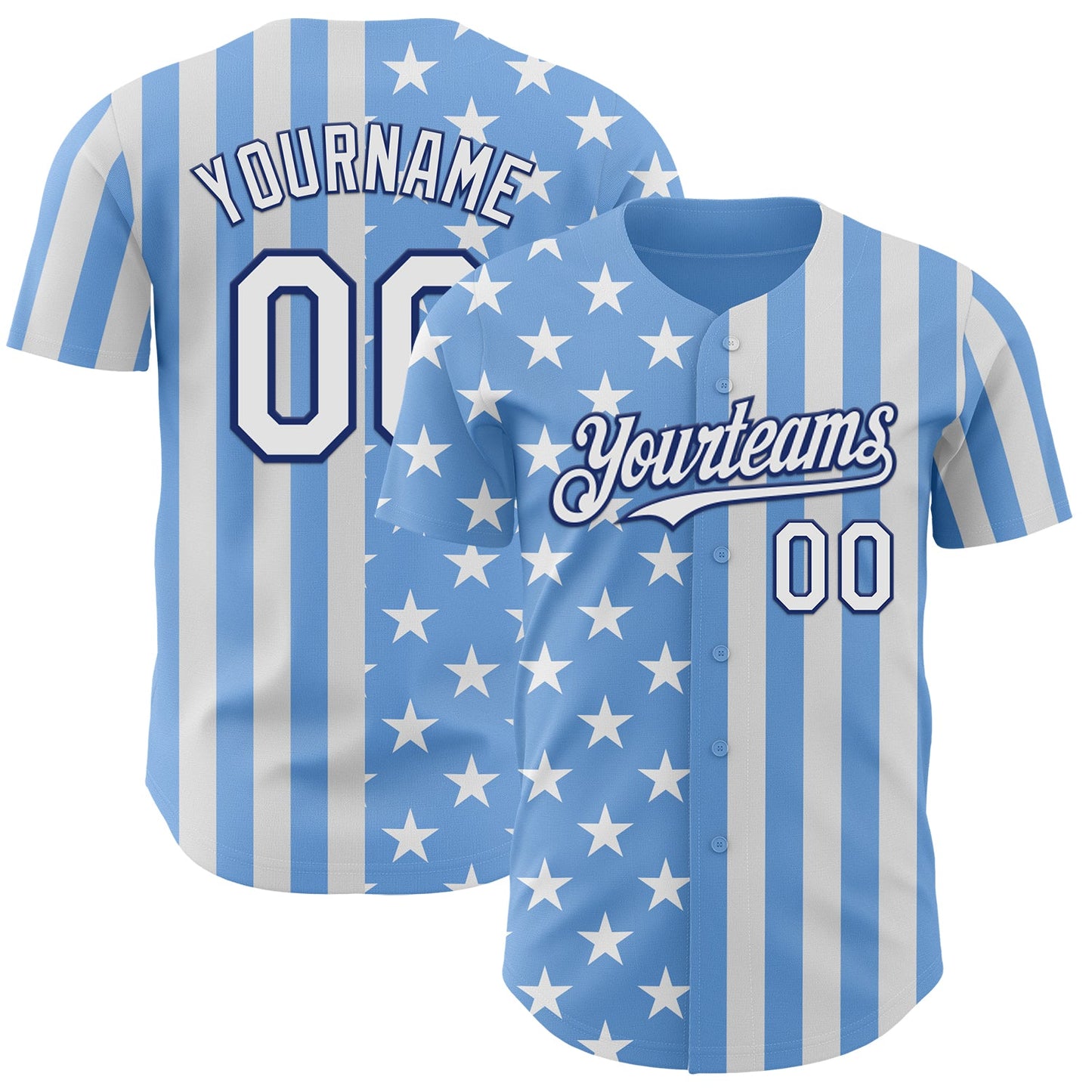 Custom Light Blue White-Royal USA Flag Patriotic Split Stars and Stripes Authentic Baseball Jersey - Main View